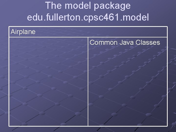 The model package edu. fullerton. cpsc 461. model Airplane Common Java Classes 