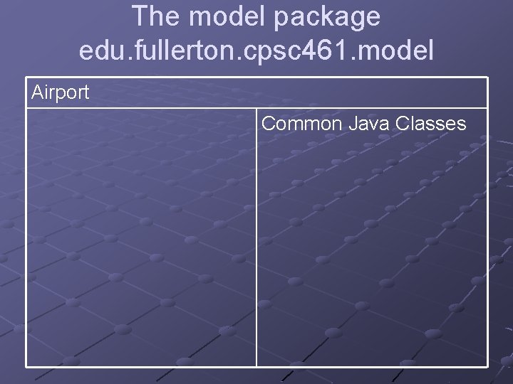 The model package edu. fullerton. cpsc 461. model Airport Common Java Classes 
