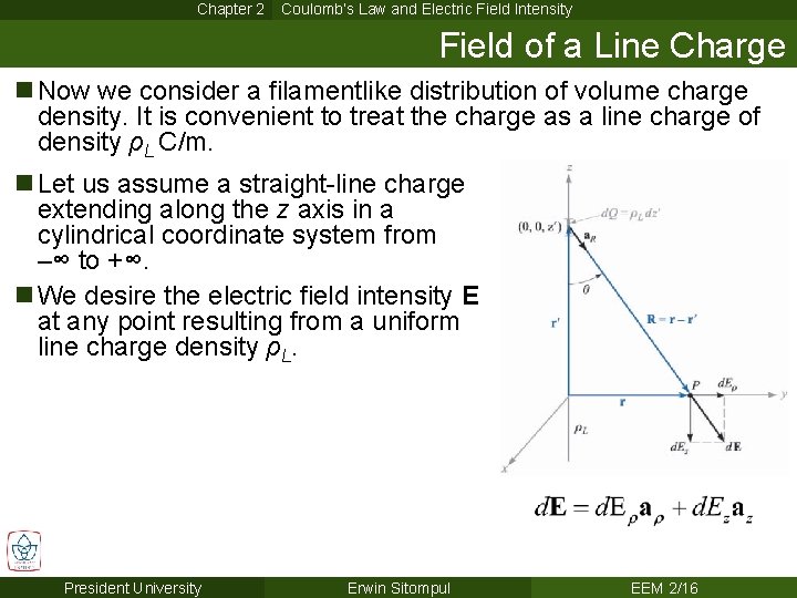 Chapter 2 Coulomb’s Law and Electric Field Intensity Field of a Line Charge n