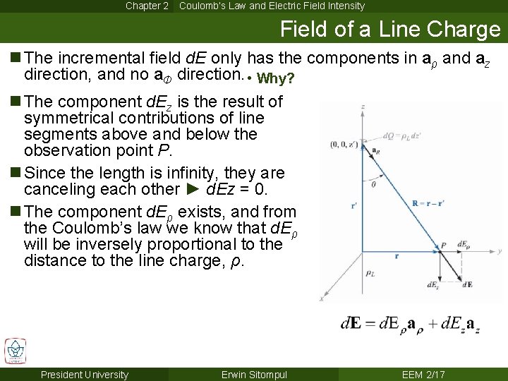 Chapter 2 Coulomb’s Law and Electric Field Intensity Field of a Line Charge n