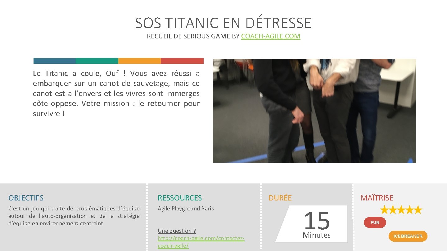 SOS TITANIC EN DÉTRESSE RECUEIL DE SERIOUS GAME BY COACH-AGILE. COM Le Titanic a