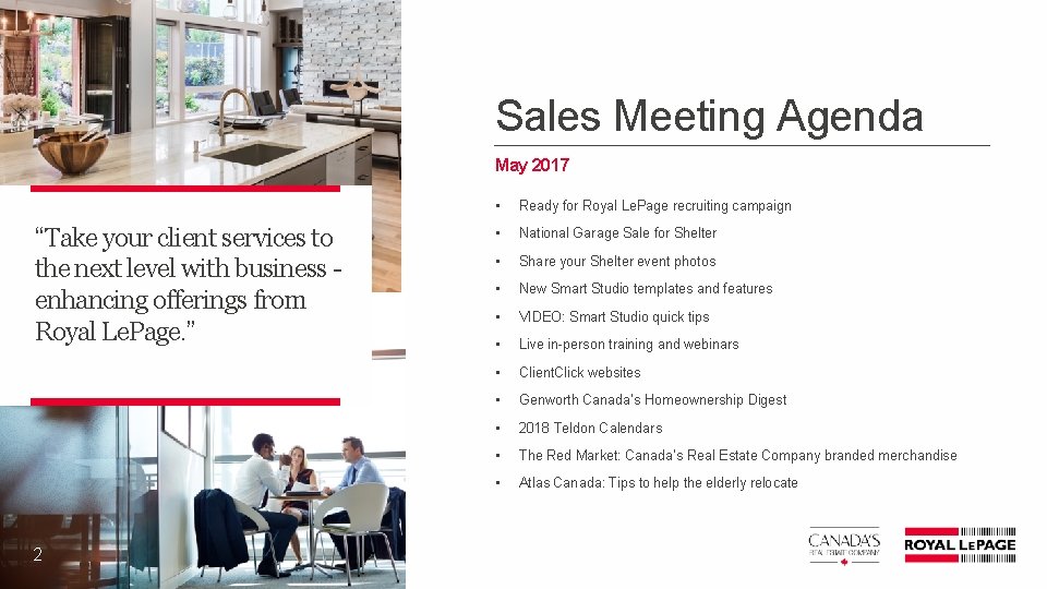 Sales Meeting Agenda May 2017 v “Take your client services to the next level Sales Meeting Agenda May 2017 v “Take your client services to the next level