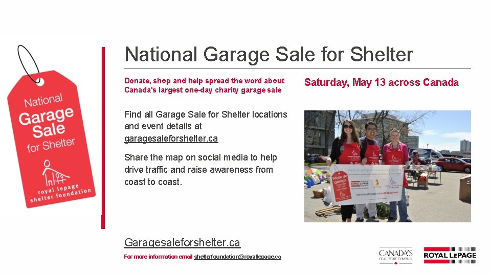 National Garage Sale for Shelter Donate, shop and help spread the word about Canada's National Garage Sale for Shelter Donate, shop and help spread the word about Canada's