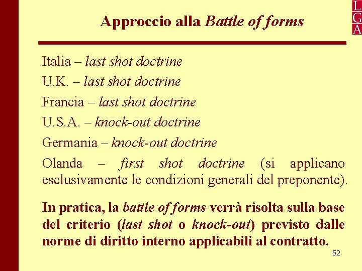 Approccio alla Battle of forms Italia – last shot doctrine U. K. – last