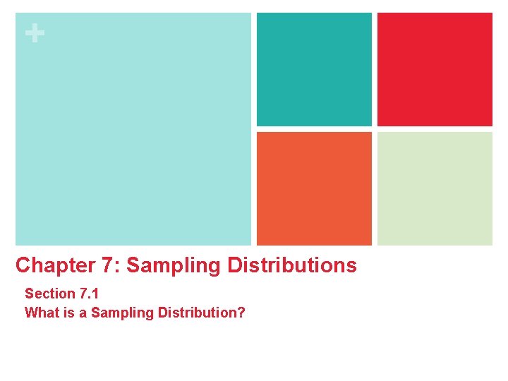 + Chapter 7: Sampling Distributions Section 7. 1 What is a Sampling Distribution? 