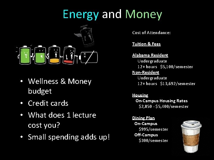 Energy and Money Cost of Attendance: Tuition & Fees • Wellness & Money budget Energy and Money Cost of Attendance: Tuition & Fees • Wellness & Money budget