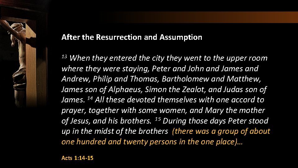 After the Resurrection and Assumption When they entered the city they went to the