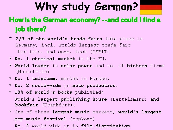 Why study German? How is the German economy? --and could I find a job