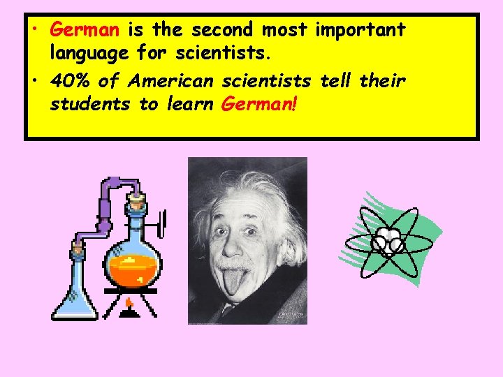  • German is the second most important language for scientists. • 40% of