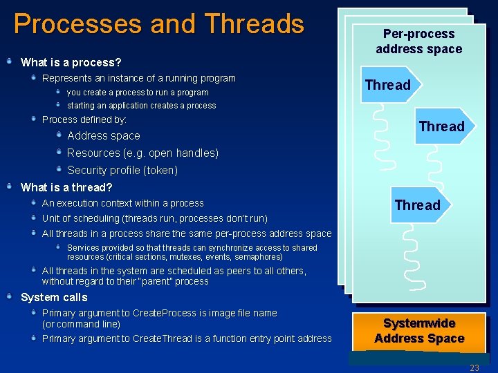 Processes and Threads Per-process address space What is a process? Represents an instance of