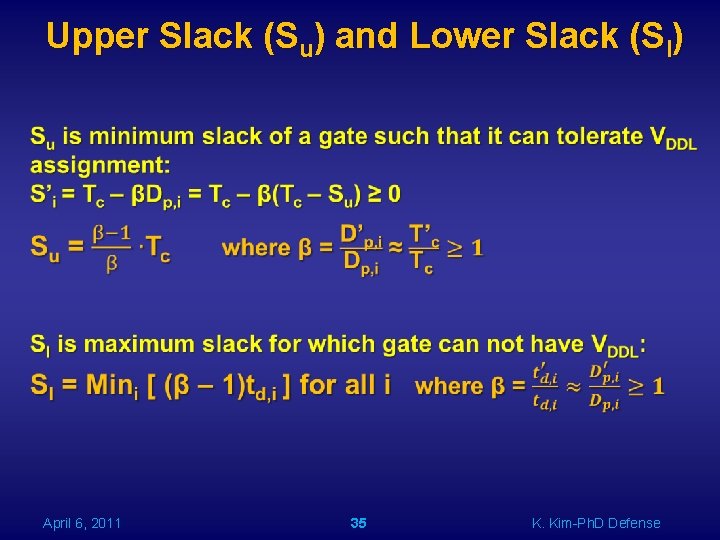 Upper Slack (Su) and Lower Slack (Sl) April 6, 2011 35 K. Kim-Ph. D
