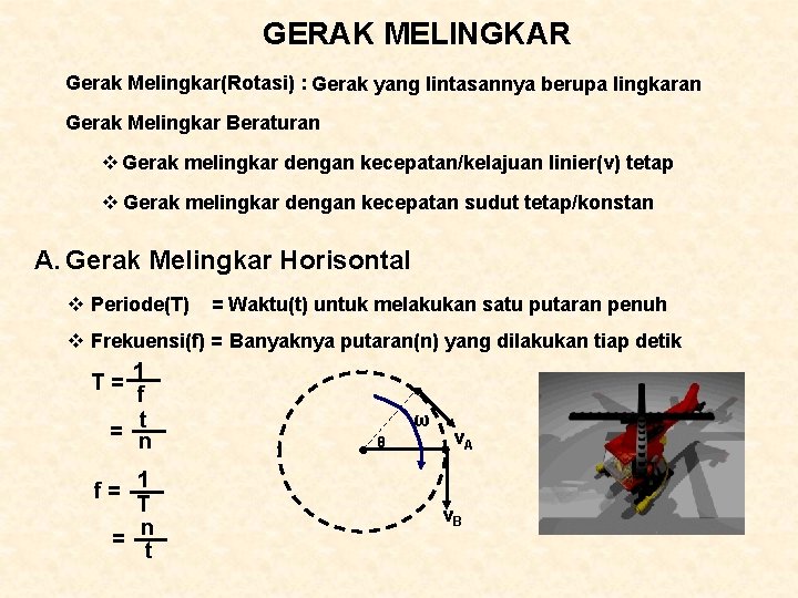 GERAK MELINGKAR Gerak Melingkar(Rotasi) : Gerak yang lintasannya berupa lingkaran Gerak Melingkar Beraturan v