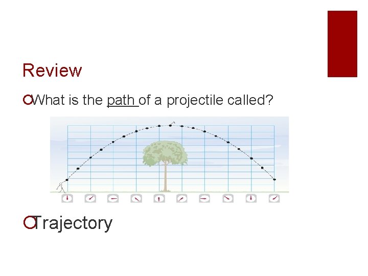 Review ¡What is the path of a projectile called? ¡Trajectory 