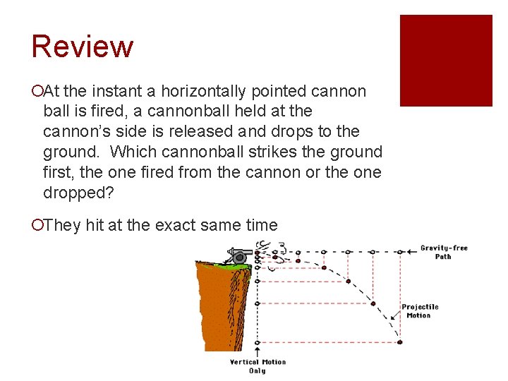 Review ¡At the instant a horizontally pointed cannon ball is fired, a cannonball held