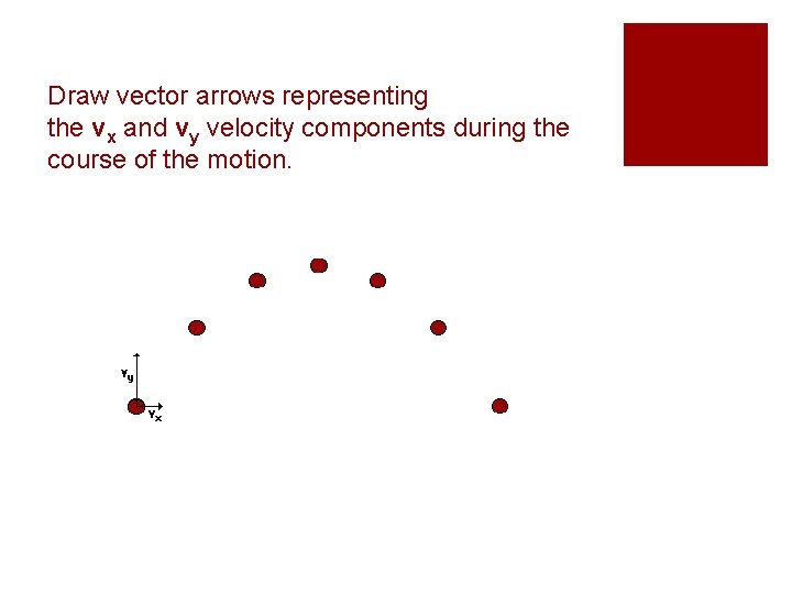 Draw vector arrows representing the vx and vy velocity components during the course of