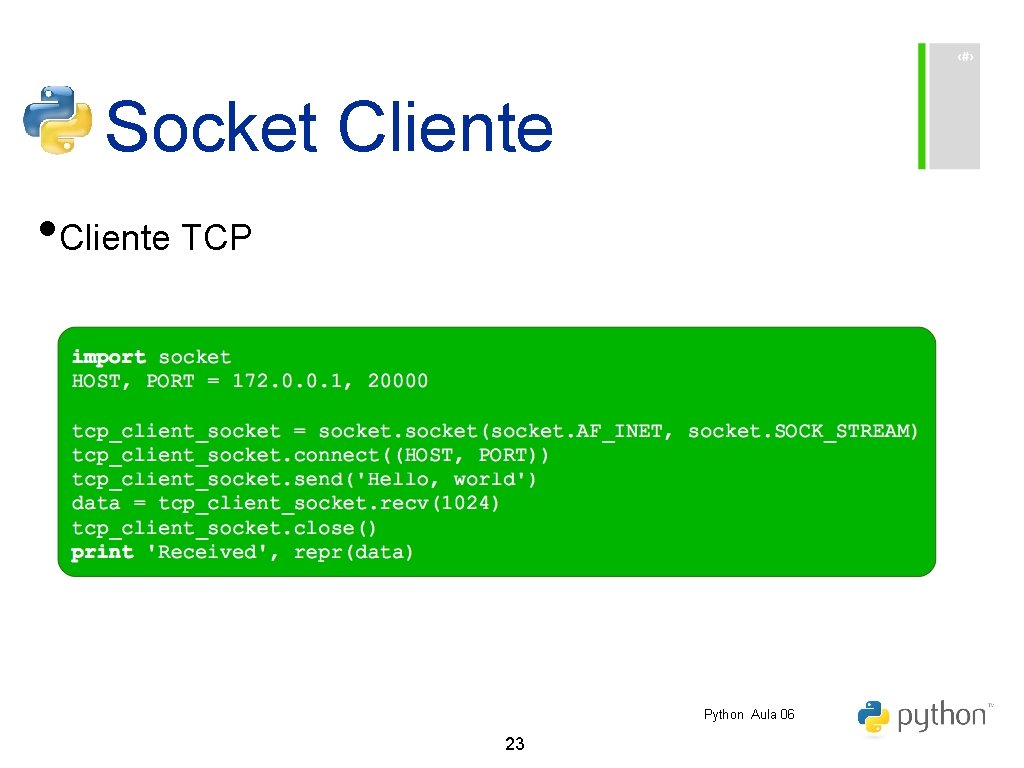 Socket Cliente • Cliente TCP Python Aula 06 23 