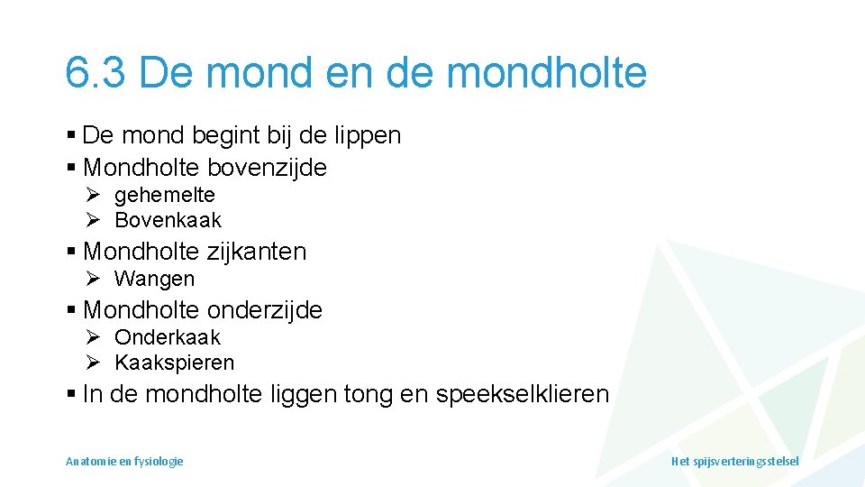 6. 3 De mond en de mondholte § De mond begint bij de lippen