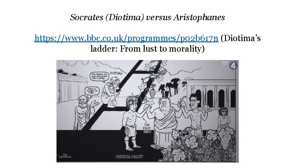 Socrates (Diotima) versus Aristophanes https: //www. bbc. co. uk/programmes/p 02 b 617 n (Diotima’s