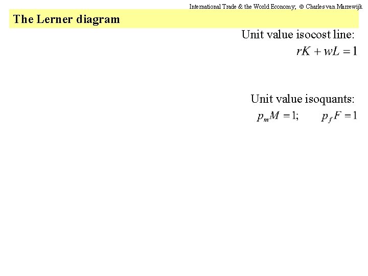 International Trade & the World Economy; Charles van Marrewijk The Lerner diagram Unit value