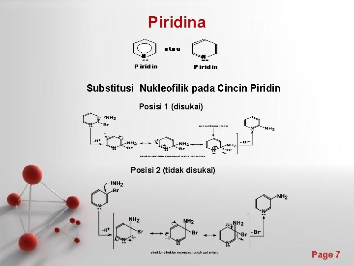 Piridina Substitusi Nukleofilik pada Cincin Piridin Posisi 1 (disukai) Posisi 2 (tidak disukai) Page