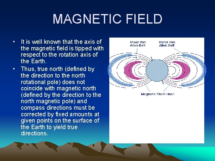 MAGNETIC FIELD • It is well known that the axis of the magnetic field