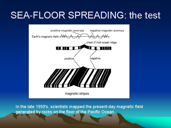 SEA-FLOOR SPREADING: the test In the late 1950's, scientists mapped the present-day magnetic field