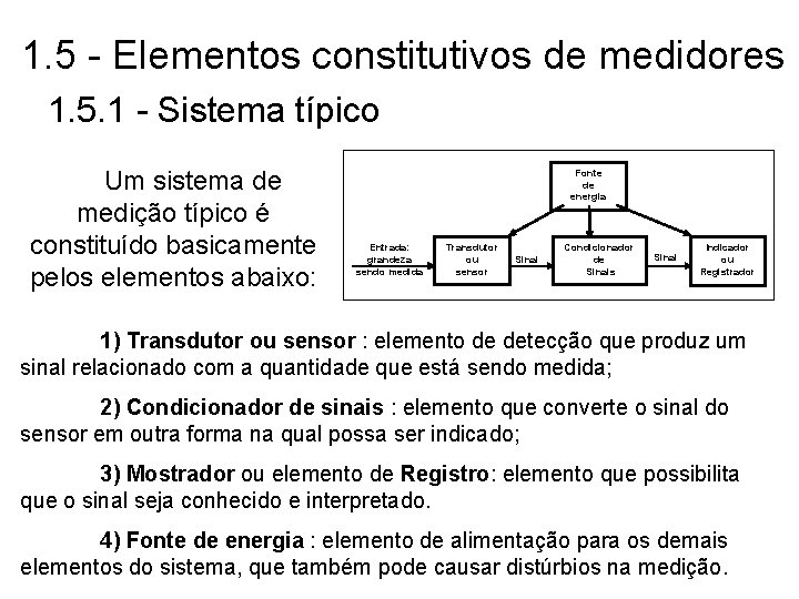 1. 5 - Elementos constitutivos de medidores 1. 5. 1 - Sistema típico Um