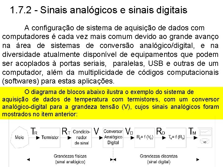 1. 7. 2 - Sinais analógicos e sinais digitais A configuração de sistema de