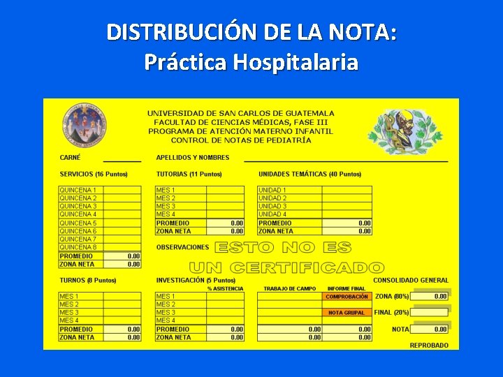 DISTRIBUCIÓN DE LA NOTA: Práctica Hospitalaria 