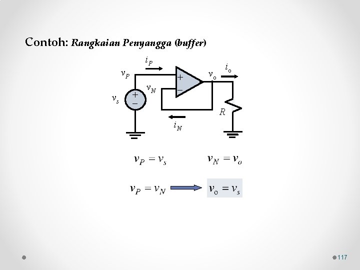 Contoh: Rangkaian Penyangga (buffer) i. P vs + v. N + io vo R