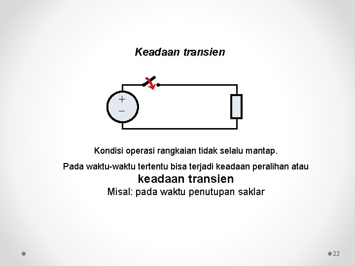 Keadaan transien + Kondisi operasi rangkaian tidak selalu mantap. Pada waktu-waktu tertentu bisa terjadi