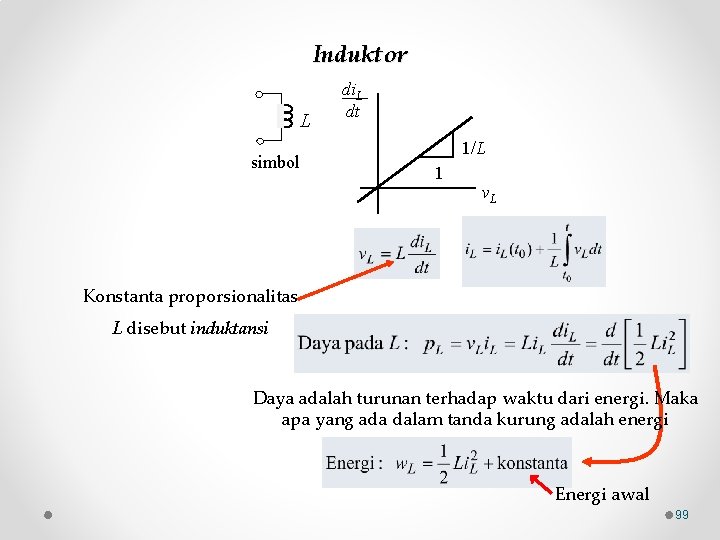 Induktor L simbol di. L dt 1/L 1 v. L Konstanta proporsionalitas L disebut