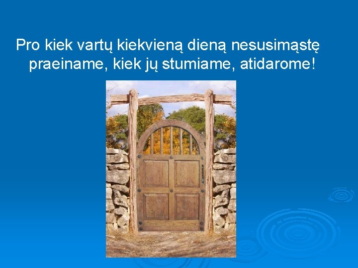 Pro kiek vartų kiekvieną dieną nesusimąstę praeiname, kiek jų stumiame, atidarome! 