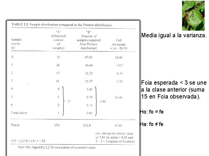 Prueba de bondad de ajuste Media igual a la varianza. Scanear tabla 2. 2