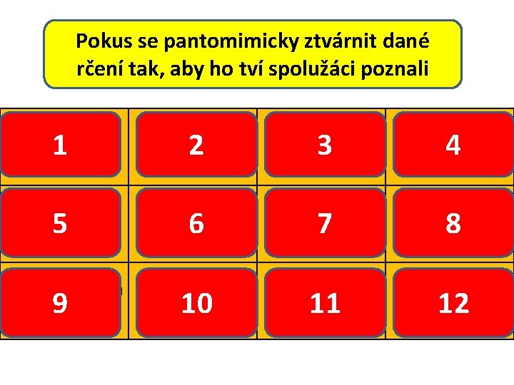 Pokus se pantomimicky ztvárnit dané rčení tak, aby ho tví spolužáci poznali Vzal nohy