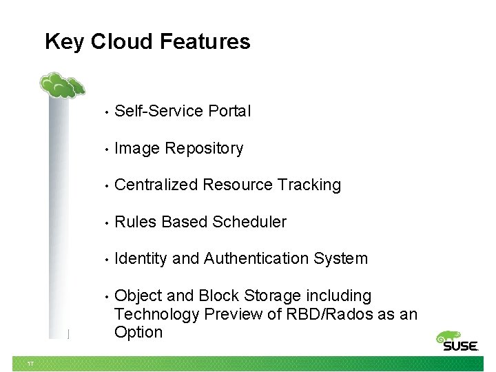 Key Cloud Features 17 • Self-Service Portal • Image Repository • Centralized Resource Tracking