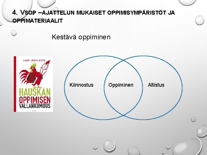 4. VSOP –AJATTELUN MUKAISET OPPIMISYMPÄRISTÖT JA OPPIMATERIAALIT Kestävä oppiminen Kiinnostus Oppiminen Altistus 