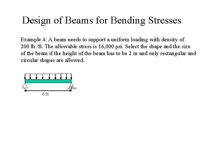 Design of Beams for Bending Stresses Example 4: A beam needs to support a