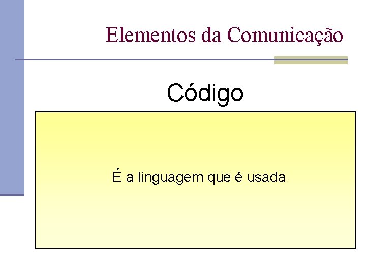 Elementos da Comunicação Código É a linguagem que é usada 