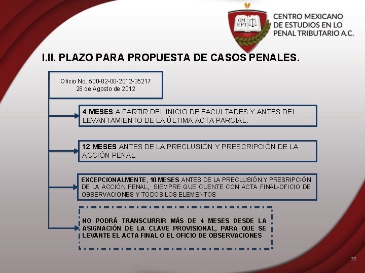 I. II. PLAZO PARA PROPUESTA DE CASOS PENALES. Oficio No. 500 -02 -00 -2012