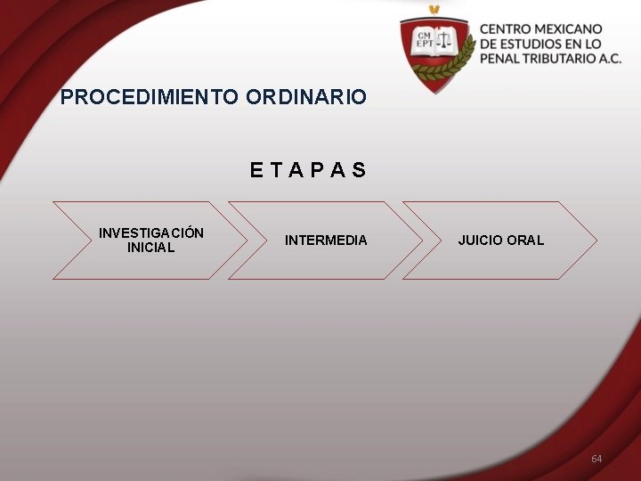 PROCEDIMIENTO ORDINARIO ETAPAS INVESTIGACIÓN INICIAL INTERMEDIA JUICIO ORAL 64 