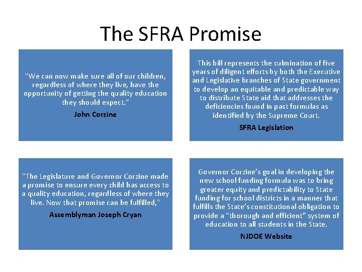 The SFRA Promise "We can now make sure all of our children, regardless of