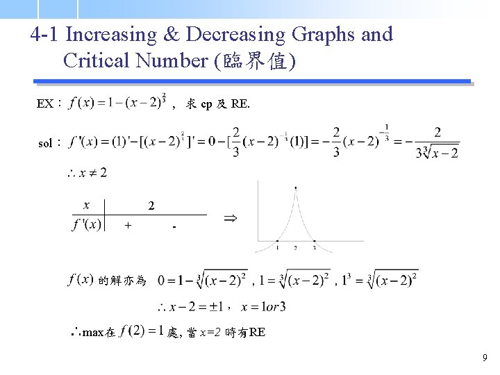 4 -1 Increasing & Decreasing Graphs and Critical Number (臨界值) EX： , 求 cp