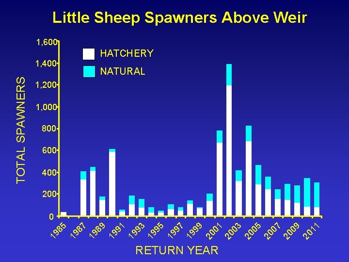 Little Sheep Spawners Above Weir 1, 600 NATURAL 1, 200 1, 000 800 600