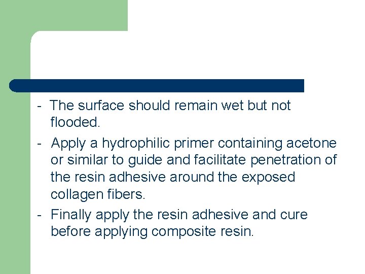 - The surface should remain wet but not flooded. - Apply a hydrophilic primer