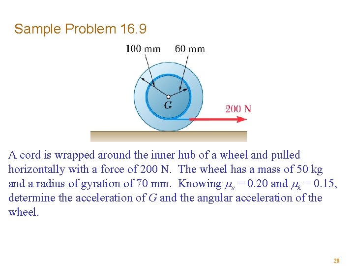 Sample Problem 16. 9 A cord is wrapped around the inner hub of a