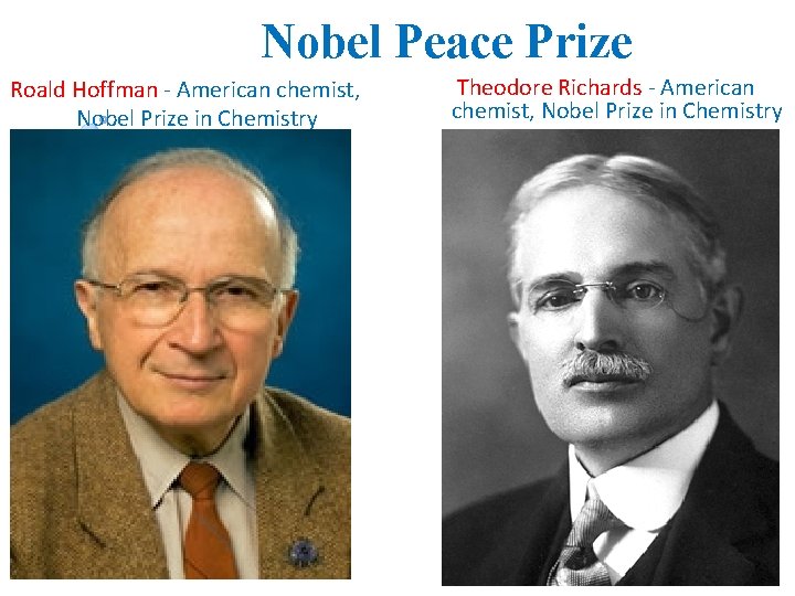 Nobel Peace Prize Roald Hoffman - American chemist, Nobel Prize in Chemistry Theodore Richards