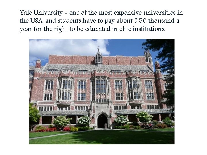 Yale University - one of the most expensive universities in the USA, and students