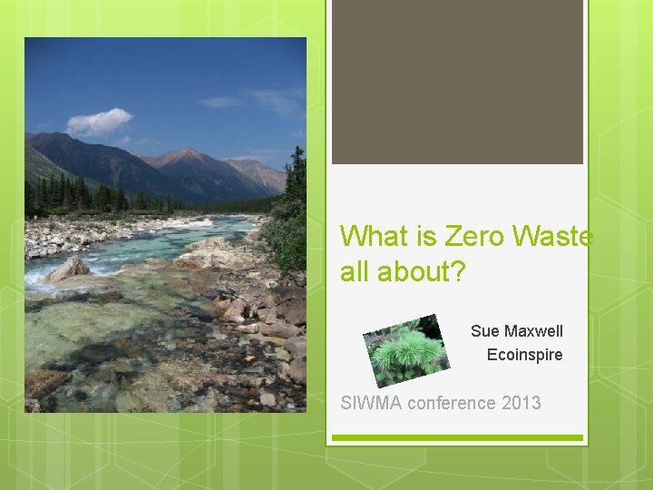 What is Zero Waste all about? Sue Maxwell Ecoinspire SIWMA conference 2013 