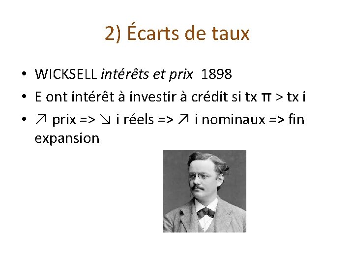 2) Écarts de taux • WICKSELL intérêts et prix 1898 • E ont intérêt